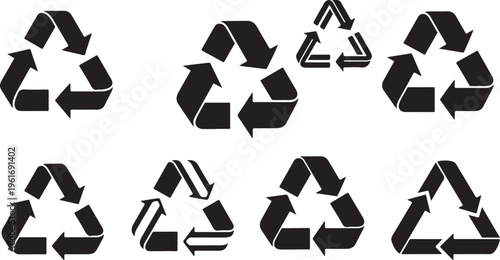 Recycling symbols set in black and white