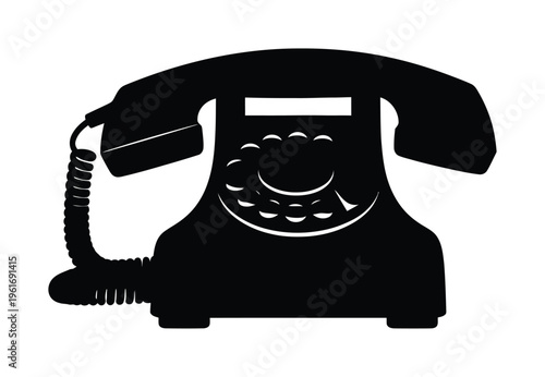 Vintage vector telephone with a rotary dial sitting