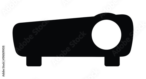 Vector of a projector with a prominent lens for visual presentations mounted on a flat surface