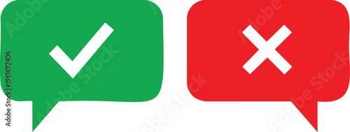 Green speech bubble with checkmark and red speech bubble with cross
