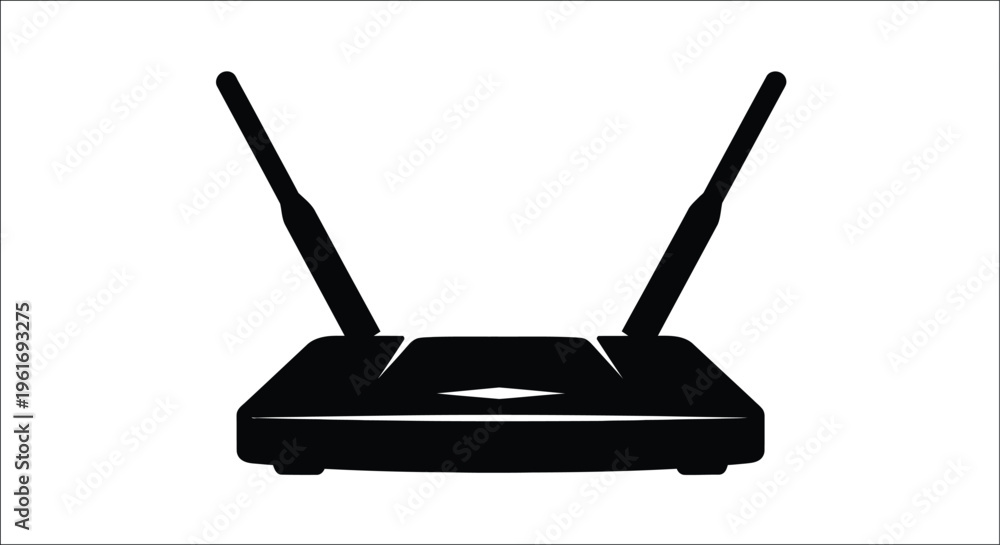 Fototapeta premium Black silhouette of a wireless router with two antennas displayed on white