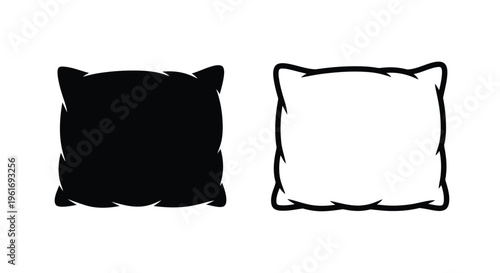 Two pillows in contrasting styles solid black and white outline