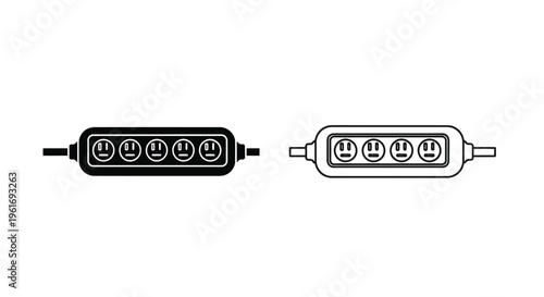 Two power strip illustrations one filled one outlined in black and white