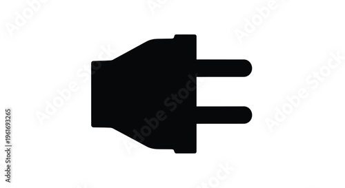 Simple black silhouette of a two prong electrical plug against white