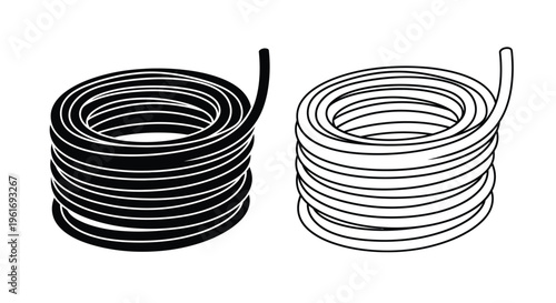 Two coiled rolls of cable or wire black and white illustration