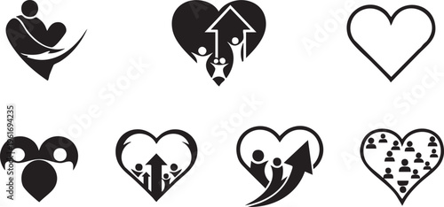 Community Care and Family Support Heart Vector Icons