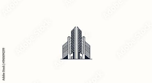 Modern Skyscraper Icon, Minimalist Outline Business Building Vector Art