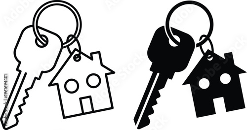 Key to Home: Illustrates the concept of home ownership through a classic key and house pendant, with clean lines that resonate with the themes of property and new beginnings.