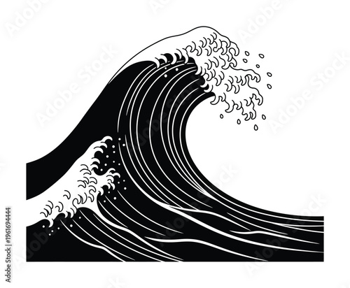 Monochromatic vector of a large crashing wave with foam patterns
