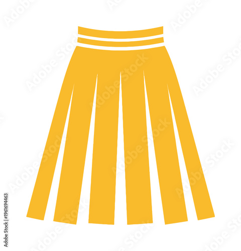 Yellow vector of a pleated skirt with a wide waistband and flowing panels