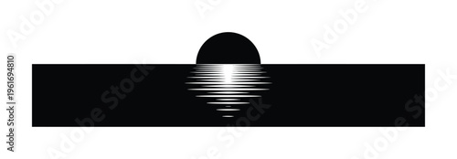 Minimalist vector of a sun setting gently over a calm horizon in