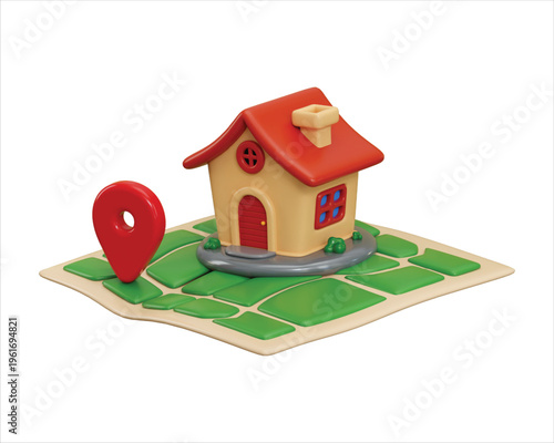 Home location icon 3d render concept of sweet house with prime location icon on map pin icon vector illustration