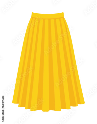 Bright yellow vector skirt with a flowing pleated design and a classic style for women