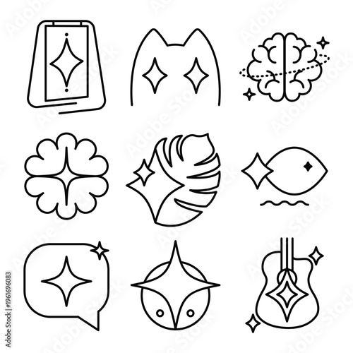 Artificial intelligence line icon set