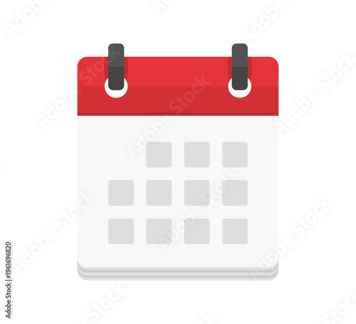 Red and white calendar icon with ring binding for scheduling and date planning