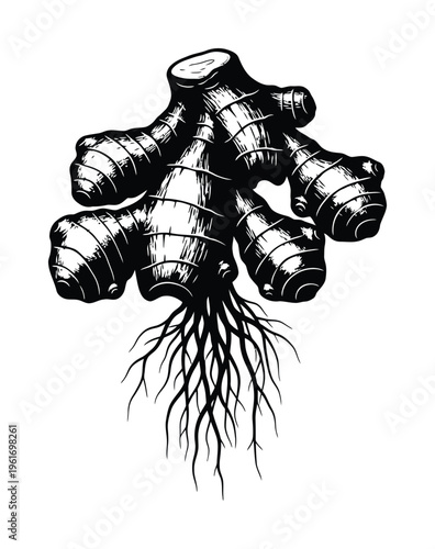 Vector of a mummified hand with bandaged fingers and exposed roots