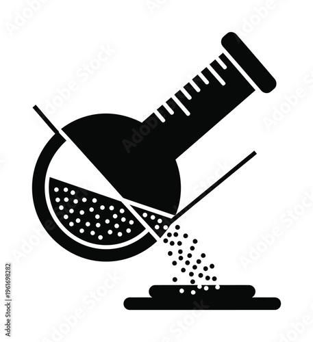 Vector showing a laboratory flask pouring granular substance onto a surface.