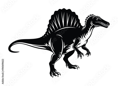 Vector of a spinosaurus dinosaur walking on four legs with prominent spines