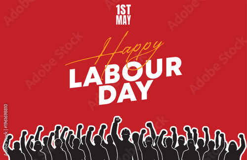 Labour Day Celebration with Workers Silhouettes on Red Background