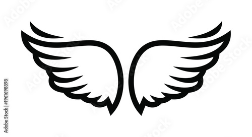 This vector shows a pair of symmetrical stylized angel wings with feathered details