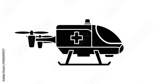 Medical helicopter icon with cross symbol on side for emergency services and medical transport