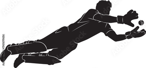 Baseball player diving to catch a ball in mid air