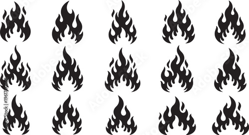 Black flame icons on a white background pattern design