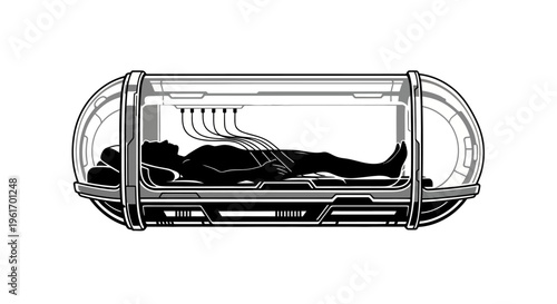 Futuristic capsule pod with person inside sleek technology concept