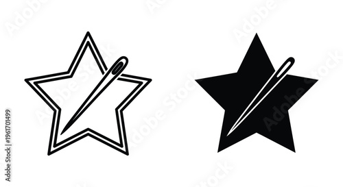 Star with needle icon set, sewing and tailoring logo symbol