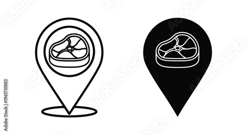 Set of map pointer icons with steak meat symbol