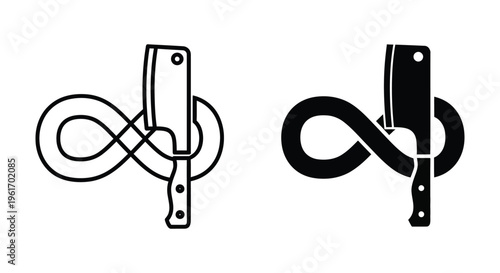 Infinity loop symbol combined with a meat cleaver icon, vector illustration