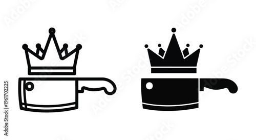 Set of meat cleaver icons with a crown on top, butcher king logo design