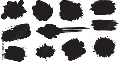Collection of black ink brush strokes on white background