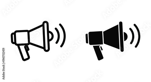 Megaphone icon set, vector illustration of bullhorn symbols for announcement and marketing