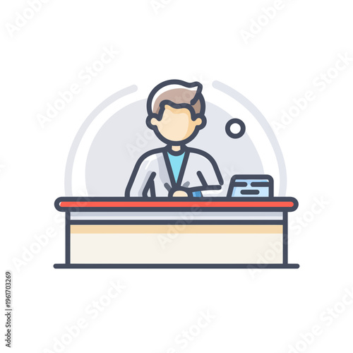 Bank Teller Standing at Counter Icon