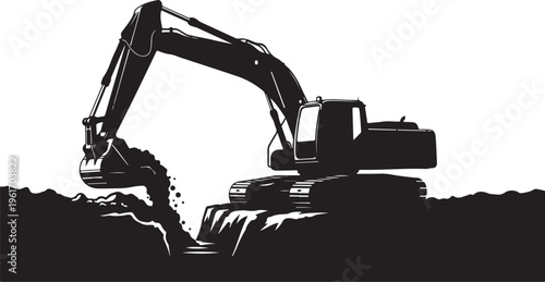 Excavator digging into a pile of dirt and debris