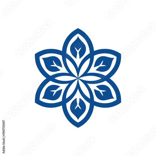 Blue Floral Star Icon with Leaf Elements
