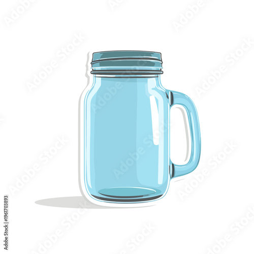 Blue Glass Mason Jar Mug with Handle Isolated