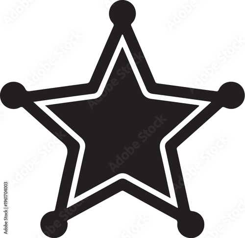 Black sheriff star icon, white outline, vector badge, law enforcement symbol