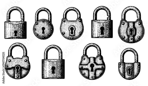 Antique padlock vector collection engraved lock icons vintage style