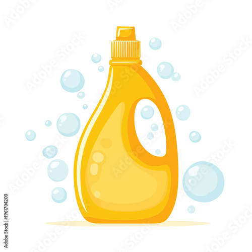 Bright Yellow Laundry Detergent Bottle with Bubbles