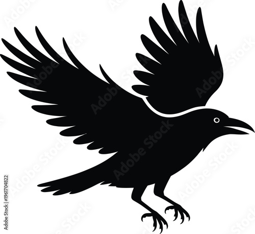 Black Crow Bird Taking Flight Silhouette Vector Graphic Ornithology Detail Wildlife Icon