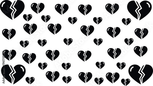 Collection of broken heart symbols in various sizes on a white background