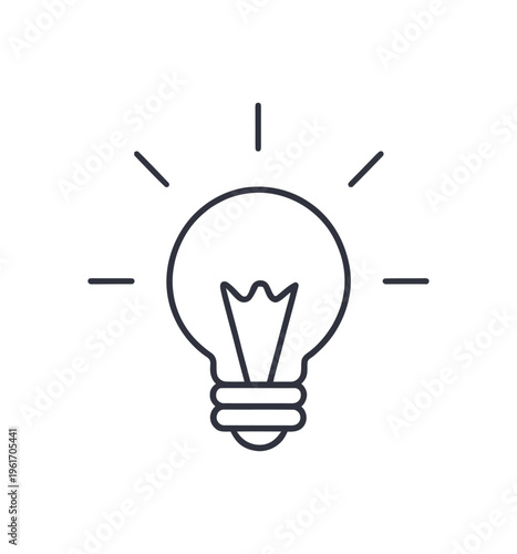 Vector icon of a classic lightbulb shining brightly with beams of light radiating outward