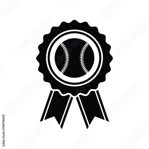 Baseball Award Ribbon Vector Icon Black Silhouette Sports Achievement Badge Illustration