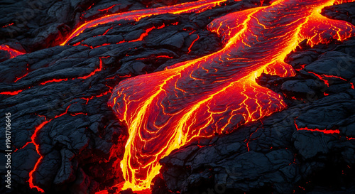 Wallpaper Mural Fiery red and black cracked earth texture background. Abstract molten lava flow, dramatic high-resolution surface design for gaming and technology themes Torontodigital.ca