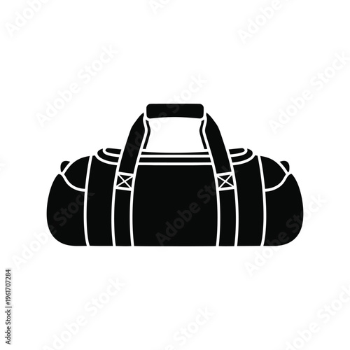 Gym duffel bag silhouette vector icon isolated on white background for sports and travel design