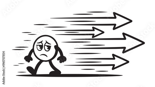 Stressed Cartoon Character Surrounded By Multiple Arrows For Confusion And Decision Making Concepts