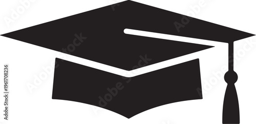 Graduation cap, academic hat, mortarboard icon, black silhouette