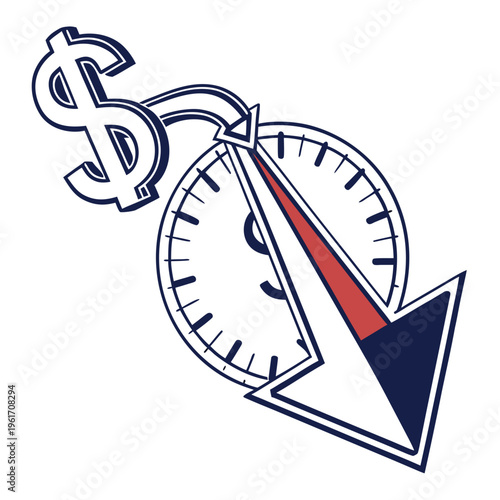 Vector illustration of a compass with a dollar sign pointing towards financial success